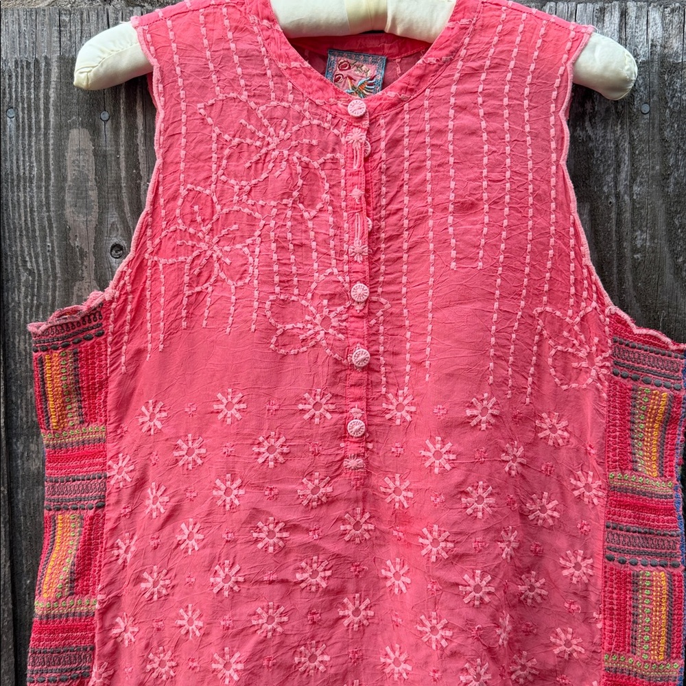 Johnny Was Coral Embroidered Sleeveless Camisole with Multicolor Side Panels - Picture 3 of 6